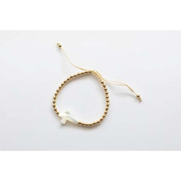 Fresh Water Pearl Cross Gold plated beaded adjustable bracelet - Picture 5 of 5